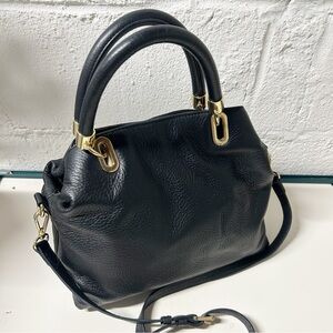 Vince Camuto Pebbled Leather Satchel Elva Black Long Strap Crossbody Style EUC